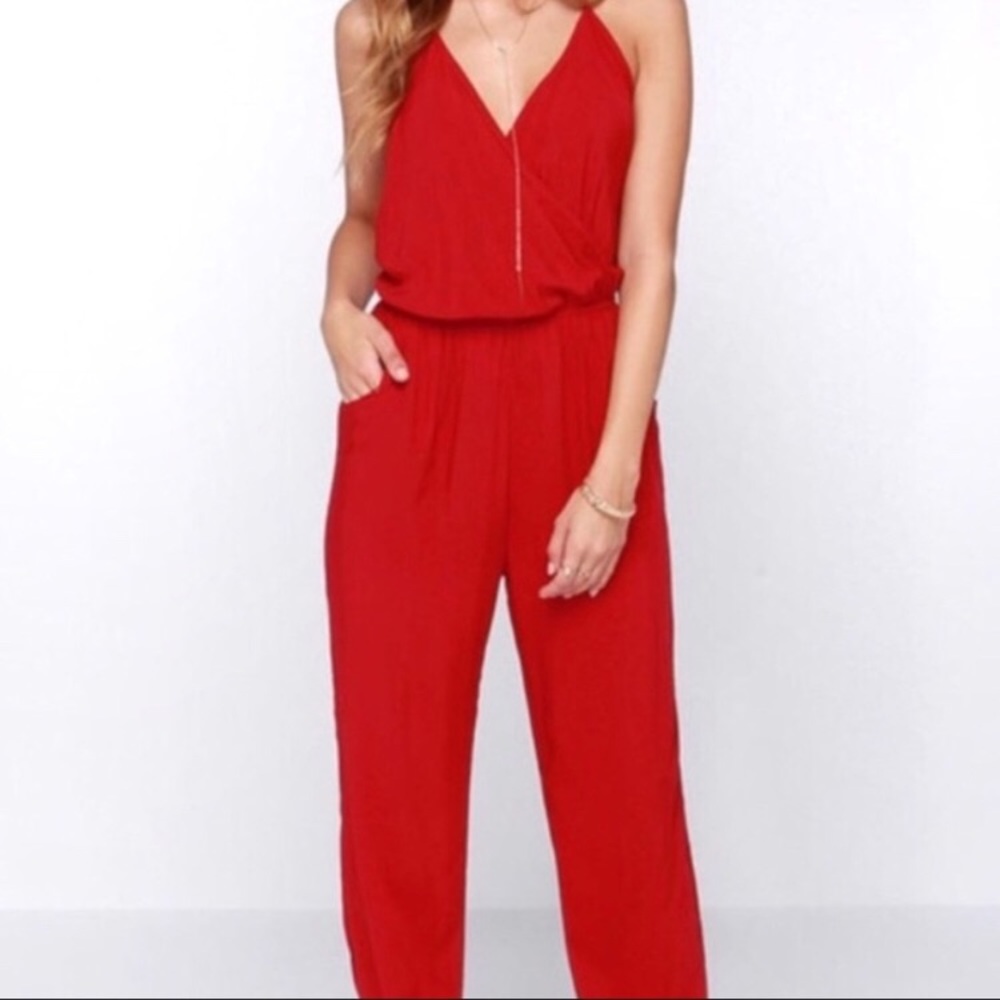 Express Red Surplice Jumpsuit